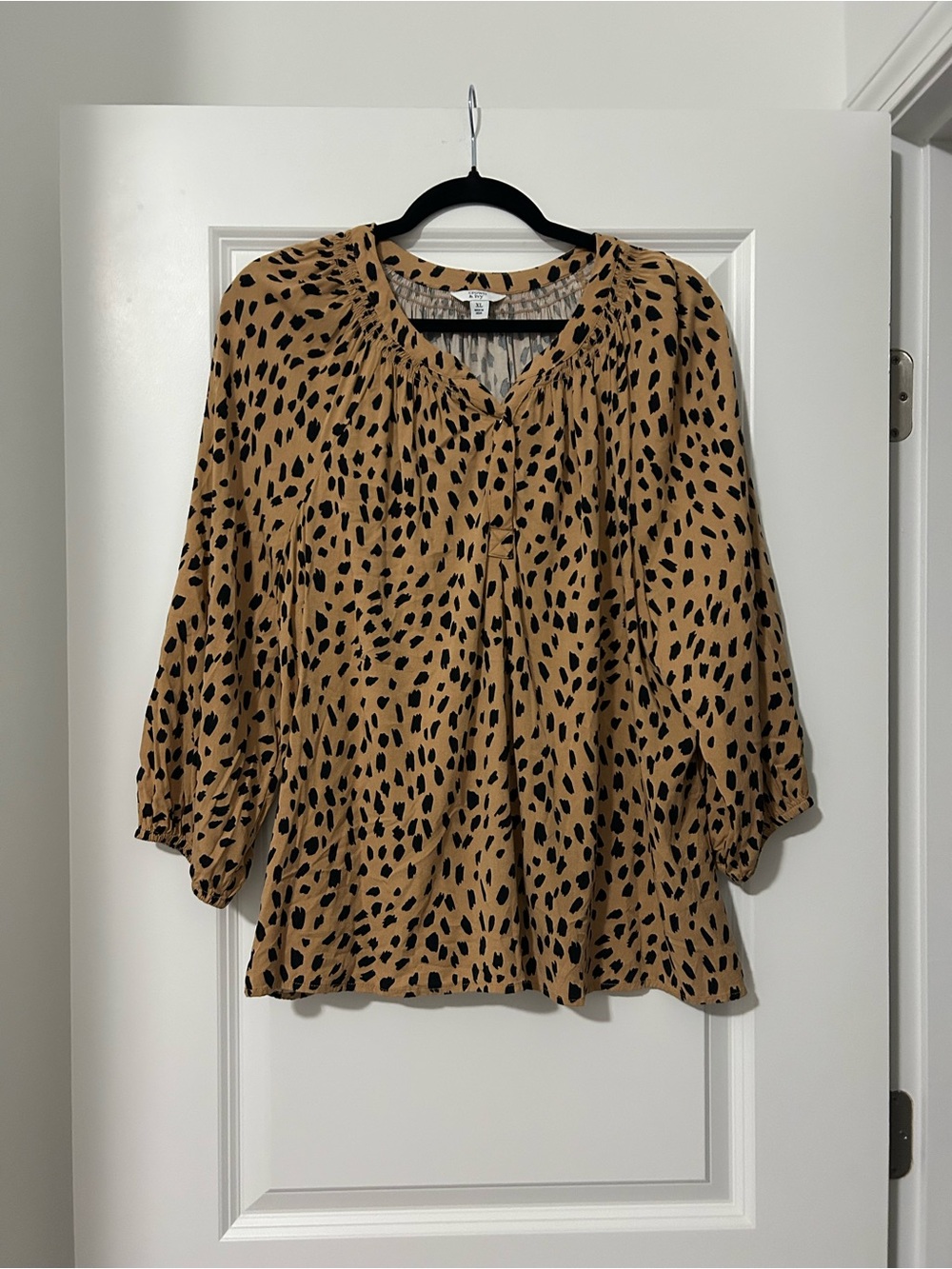 crown & ivy Tan Blouse with Black Spot Print